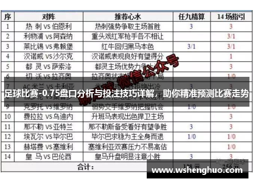 足球比赛-0.75盘口分析与投注技巧详解，助你精准预测比赛走势